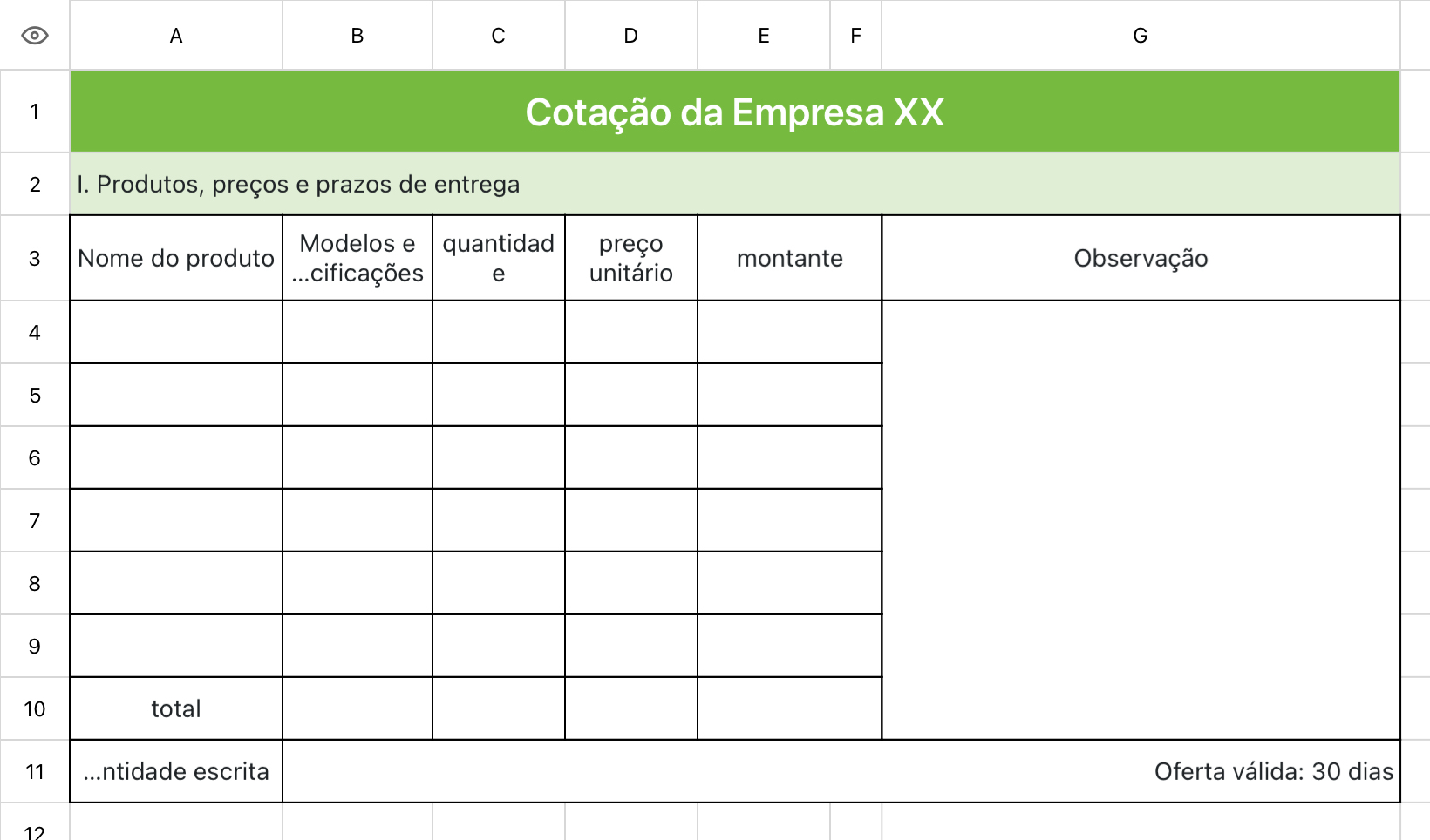 Orçamento verde fresco